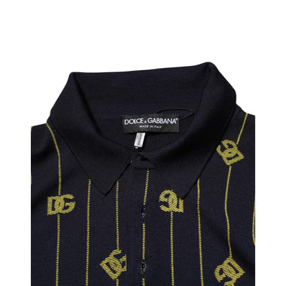 Dolce & Gabbana Black Logo Jacquard Knitted Polo Shirt T-shirt