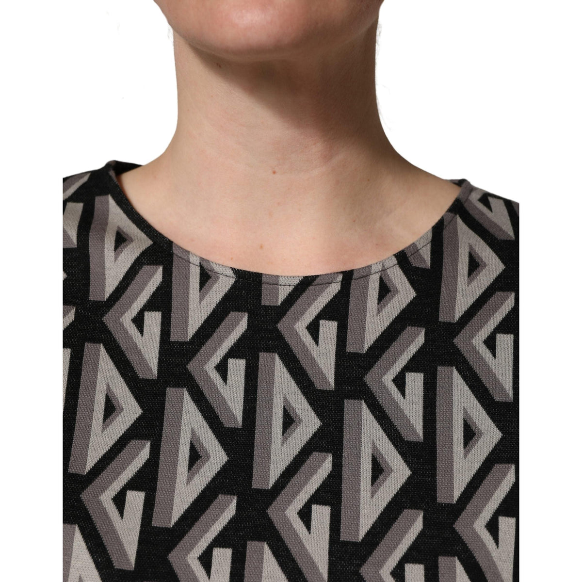 Dolce & Gabbana Black Logo Print Cotton Knee Length Dress
