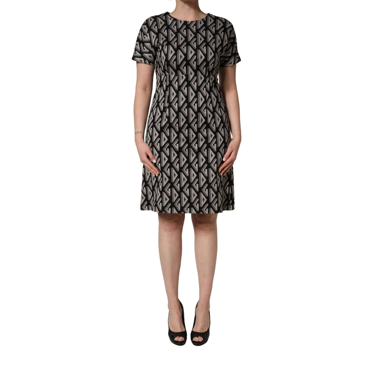 Dolce & Gabbana Black Logo Print Cotton Knee Length Dress