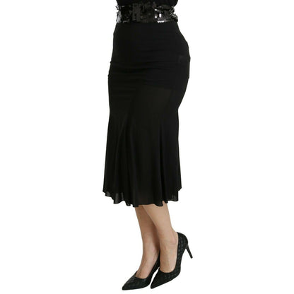 Dolce & Gabbana Black Mermaid High Waist Midi Silk Skirt