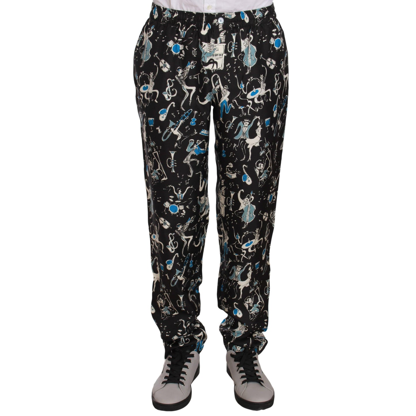 Dolce & Gabbana Black Musical Instrument Sleepwear Pants