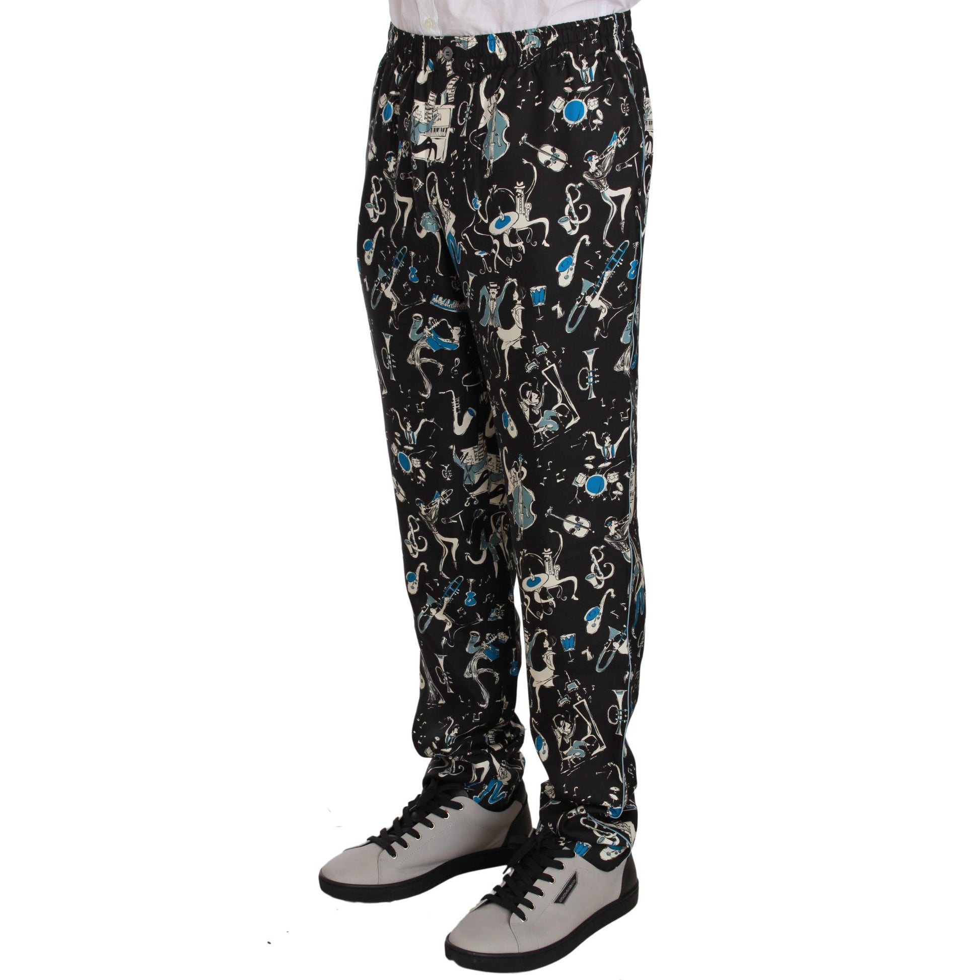 Dolce & Gabbana Black Musical Instrument Sleepwear Pants