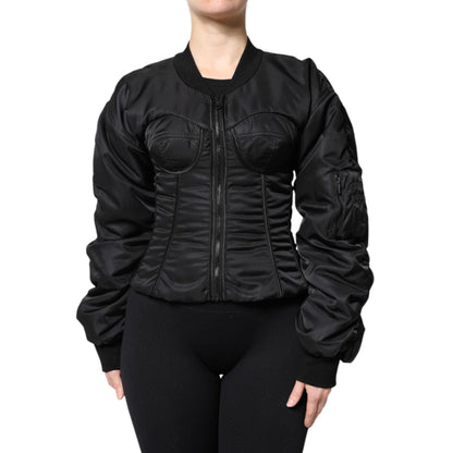 Dolce & Gabbana Black Nylon Full Zip Bustier Corset Jacket