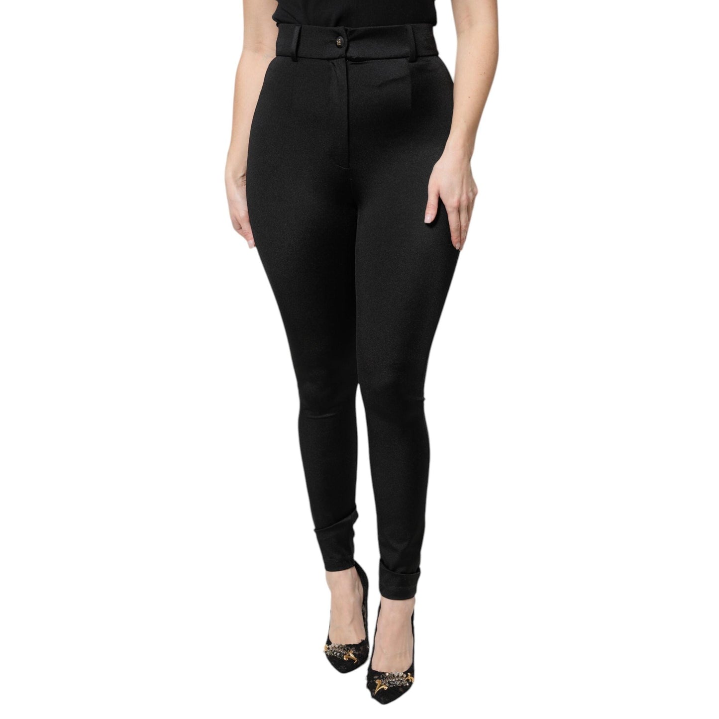Dolce & Gabbana Black Nylon High Waist Slim Fit Pants