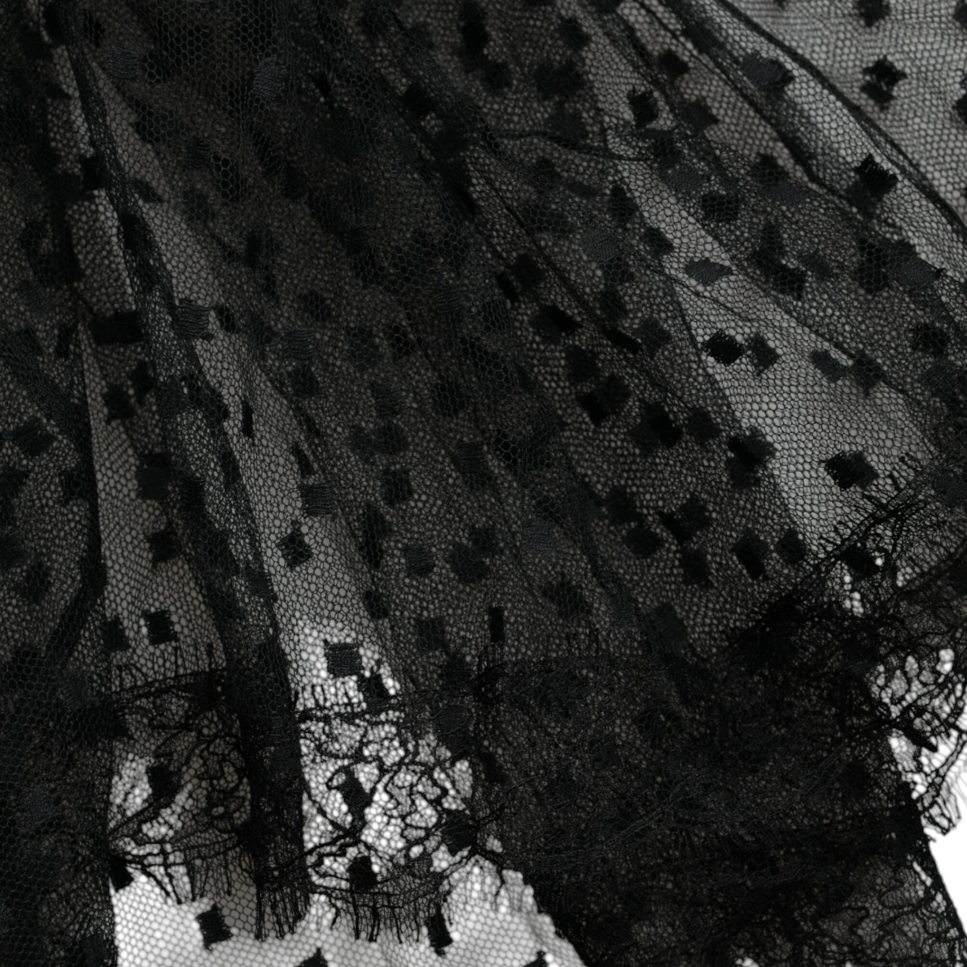 Dolce & Gabbana Black Nylon Lace Trim High Waist A-line Skirt