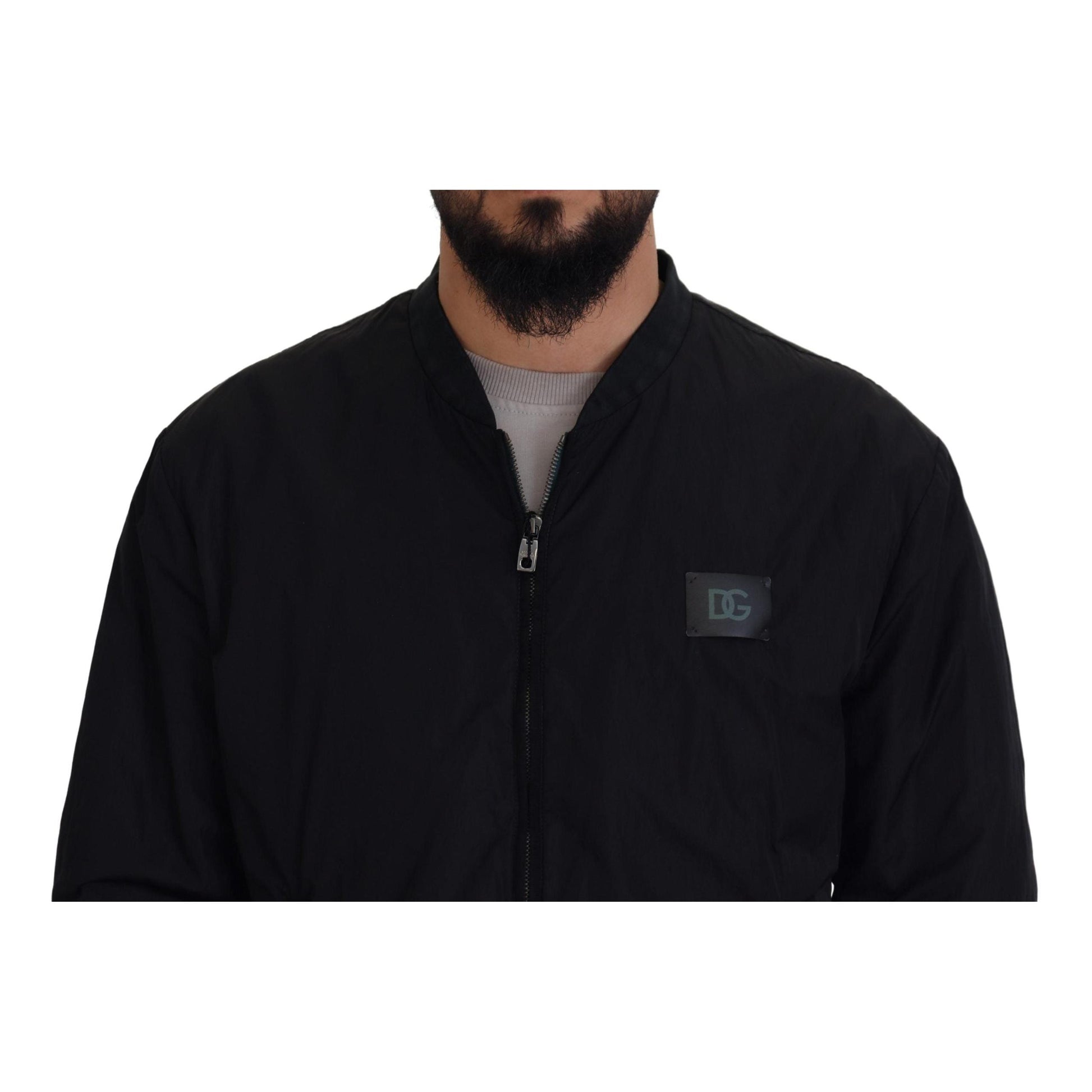 Dolce & Gabbana Black Nylon Logo Bomber Zipper Jacket