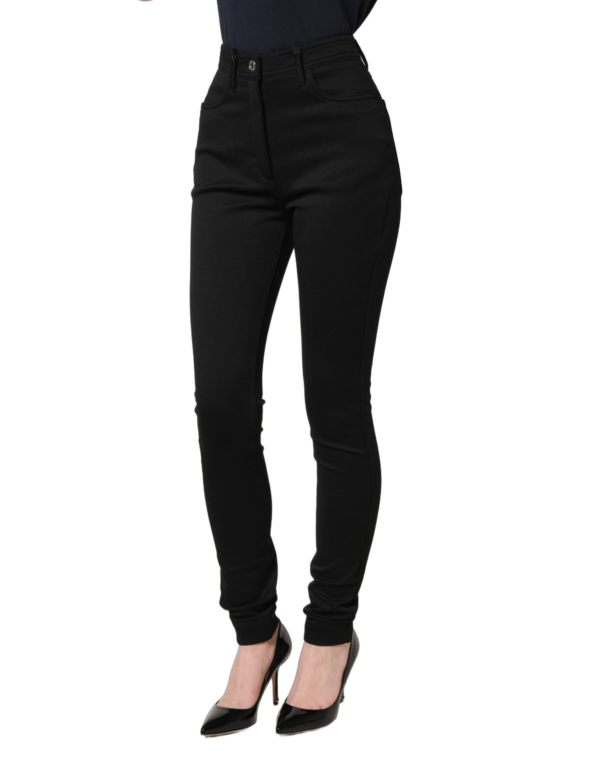 Dolce & Gabbana Black Nylon Stretch Skinny High Waist Pants