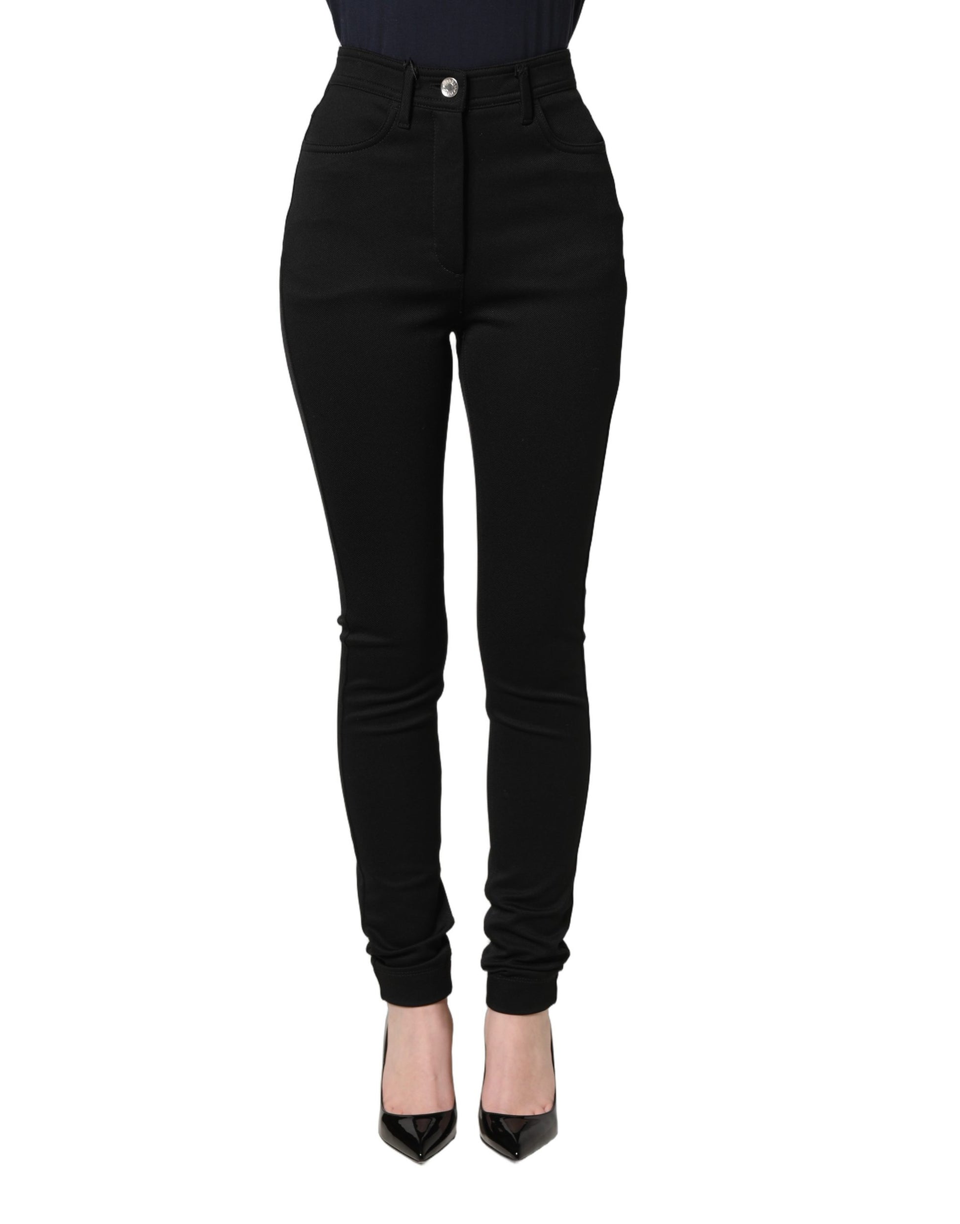 Dolce & Gabbana Black Nylon Stretch Skinny High Waist Pants