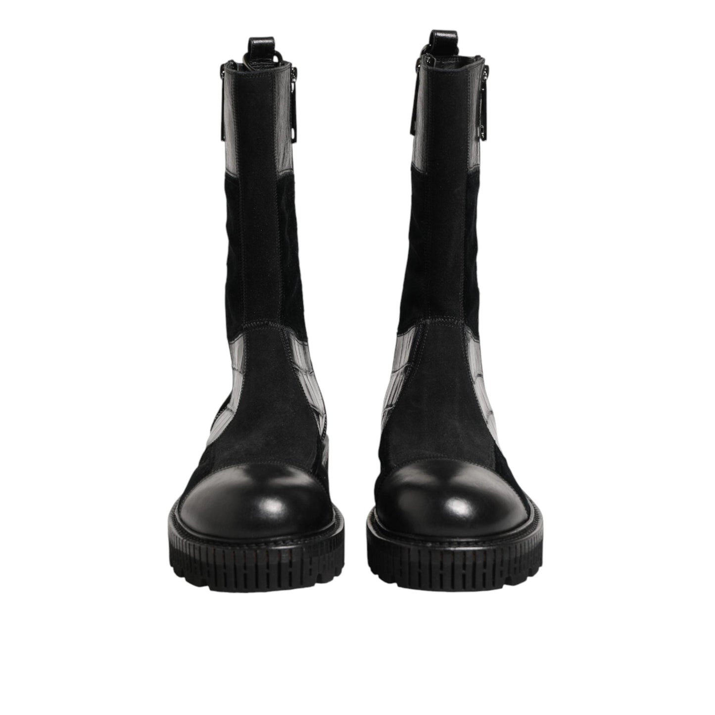Dolce & Gabbana Black Patchwork Leather Mid Calf Boot Shoes