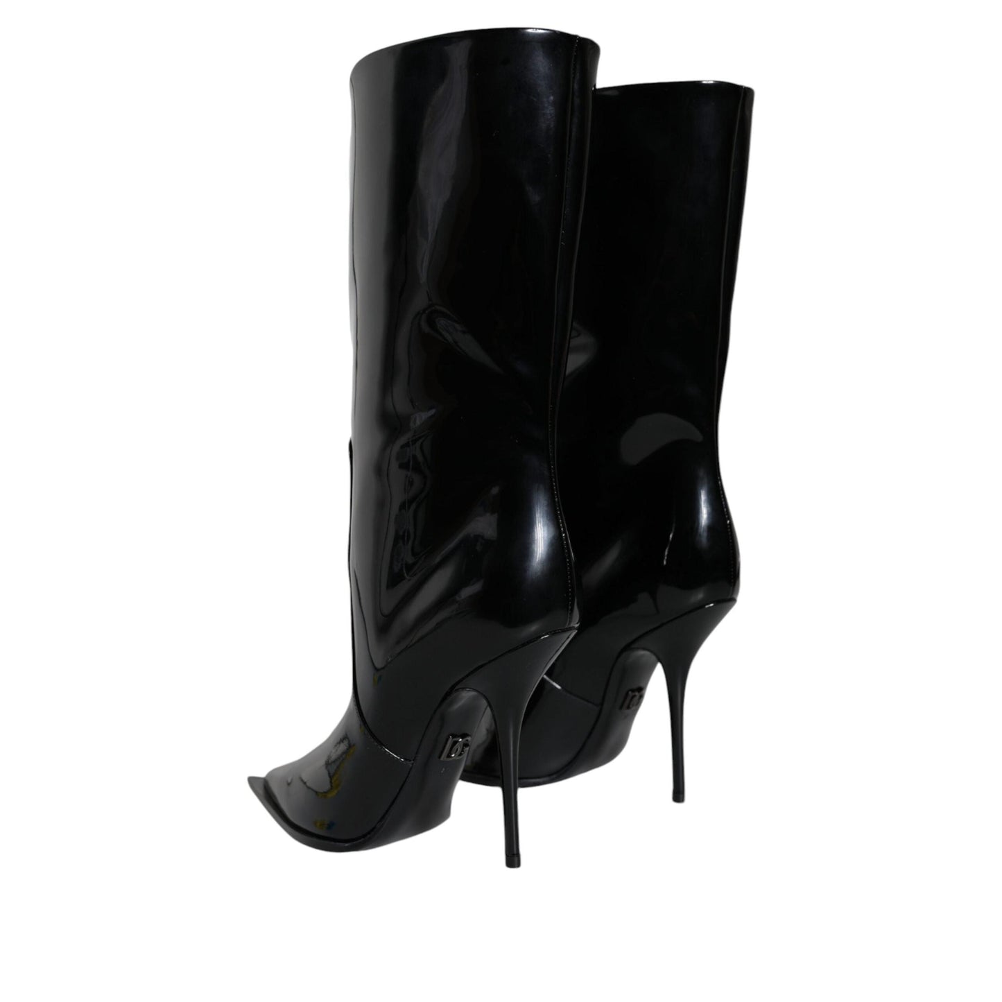 Dolce & Gabbana Black Patent Leather Mid Calf Boots Shoes