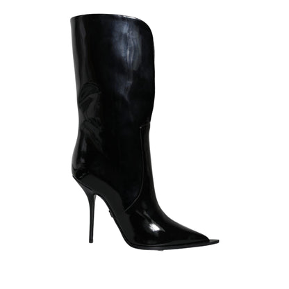 Dolce & Gabbana Black Patent Leather Mid Calf Boots Shoes