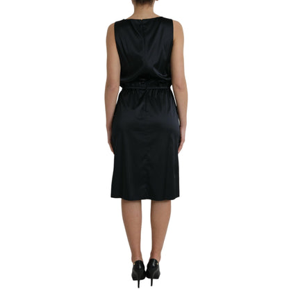 Dolce & Gabbana Black Polyester Lace Trim Sheath Midi Dress
