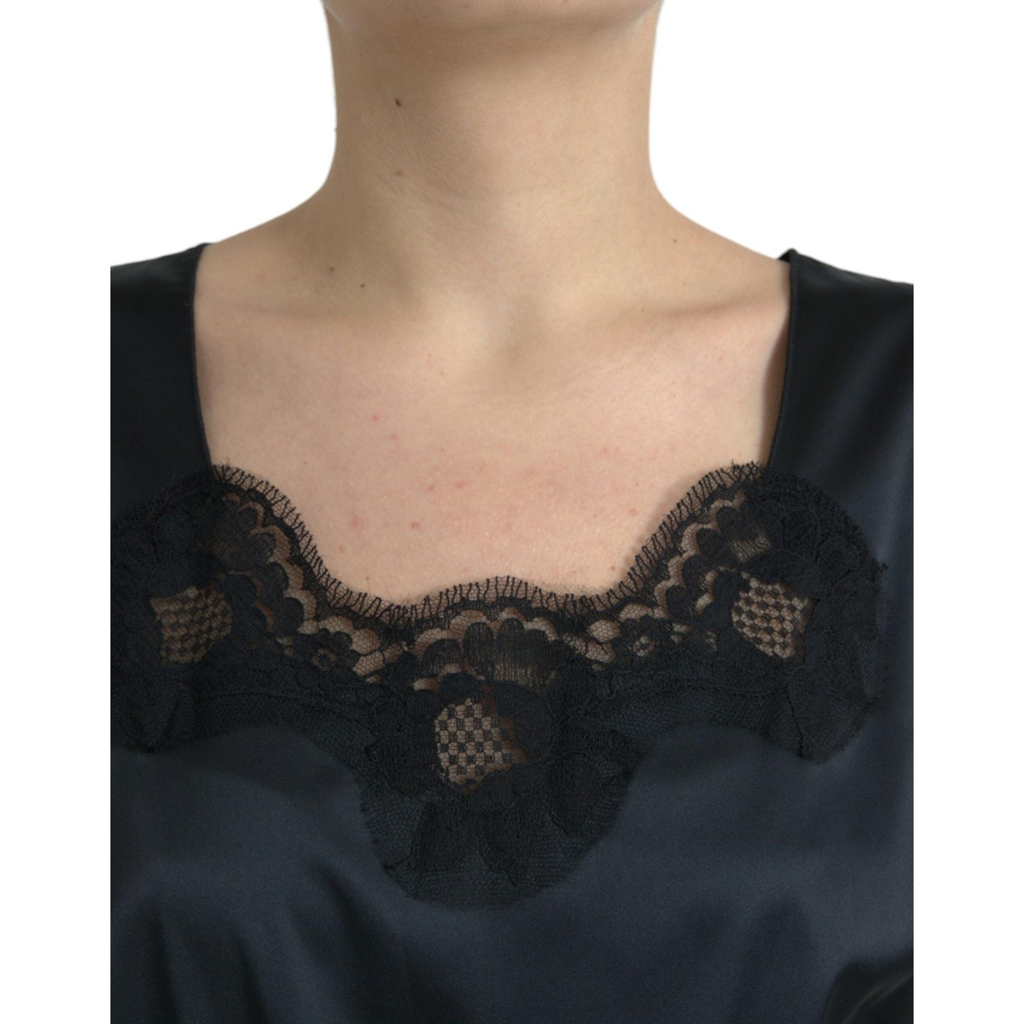 Dolce & Gabbana Black Polyester Lace Trim Sheath Midi Dress