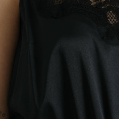 Dolce & Gabbana Black Polyester Lace Trim Sheath Midi Dress