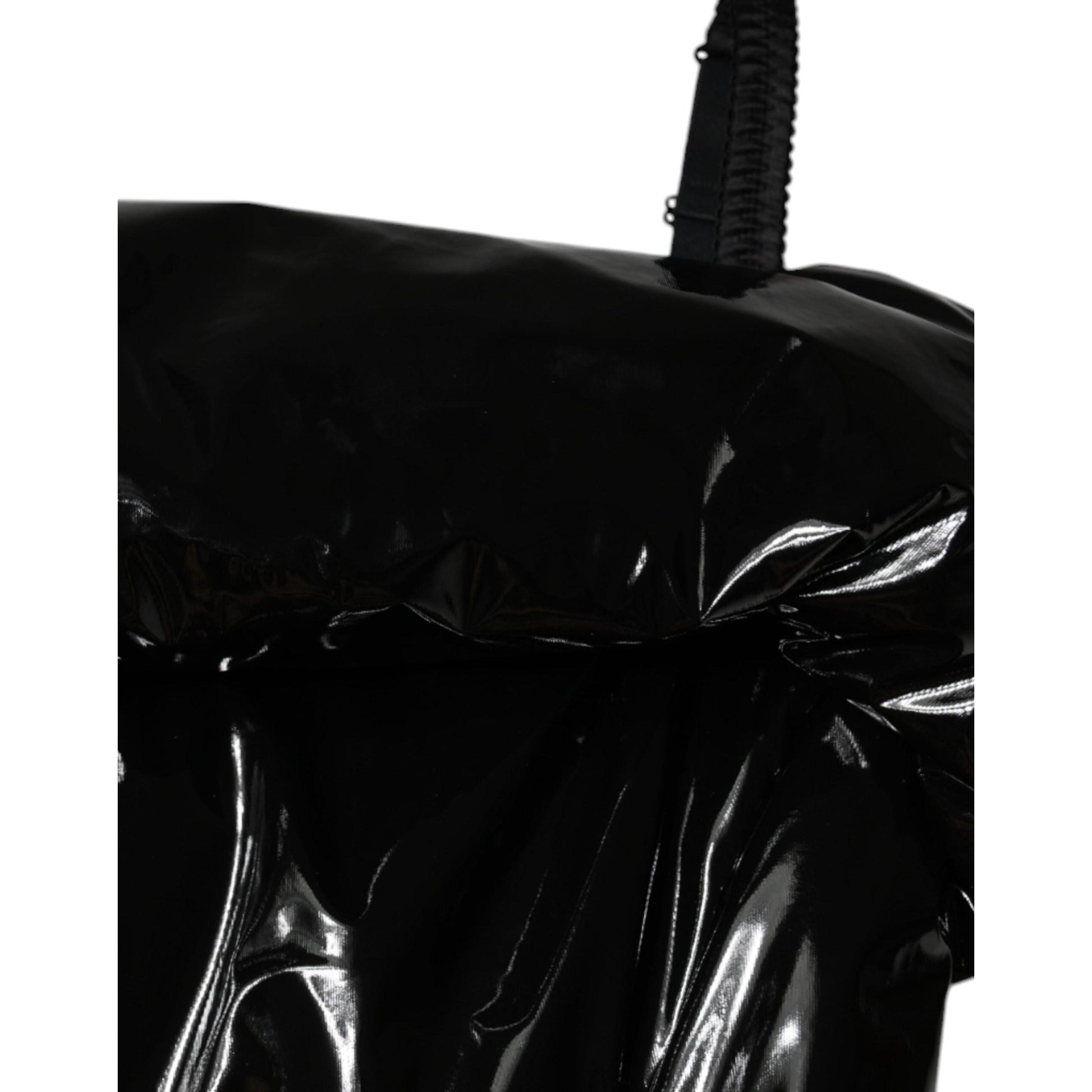 Dolce & Gabbana Black Polyester Ruched Coated Mini Dress