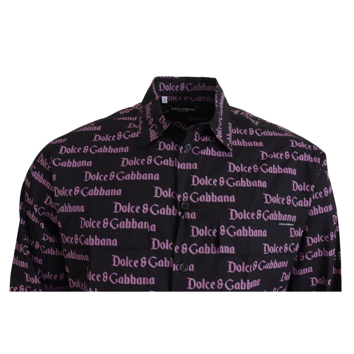 Dolce & Gabbana Black Purple Logo Slim Dress Formal Shirt