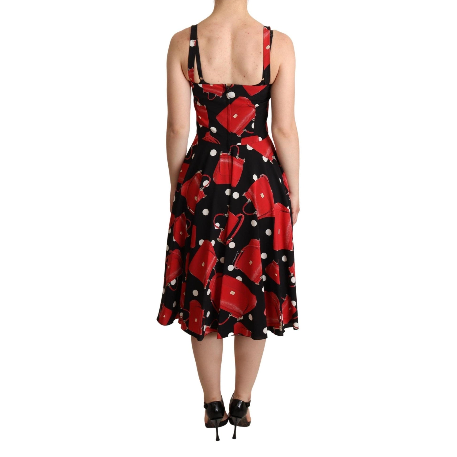 Dolce & Gabbana Black Red Bag Print A-line Mid Length Dress