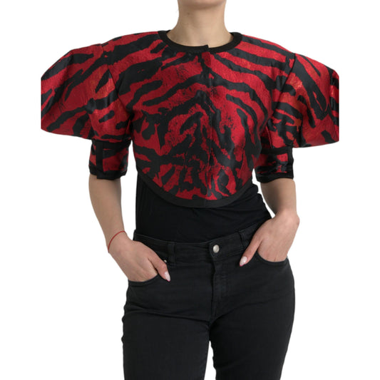 Dolce & Gabbana Black Red Patterned Cropped Coat Jacket