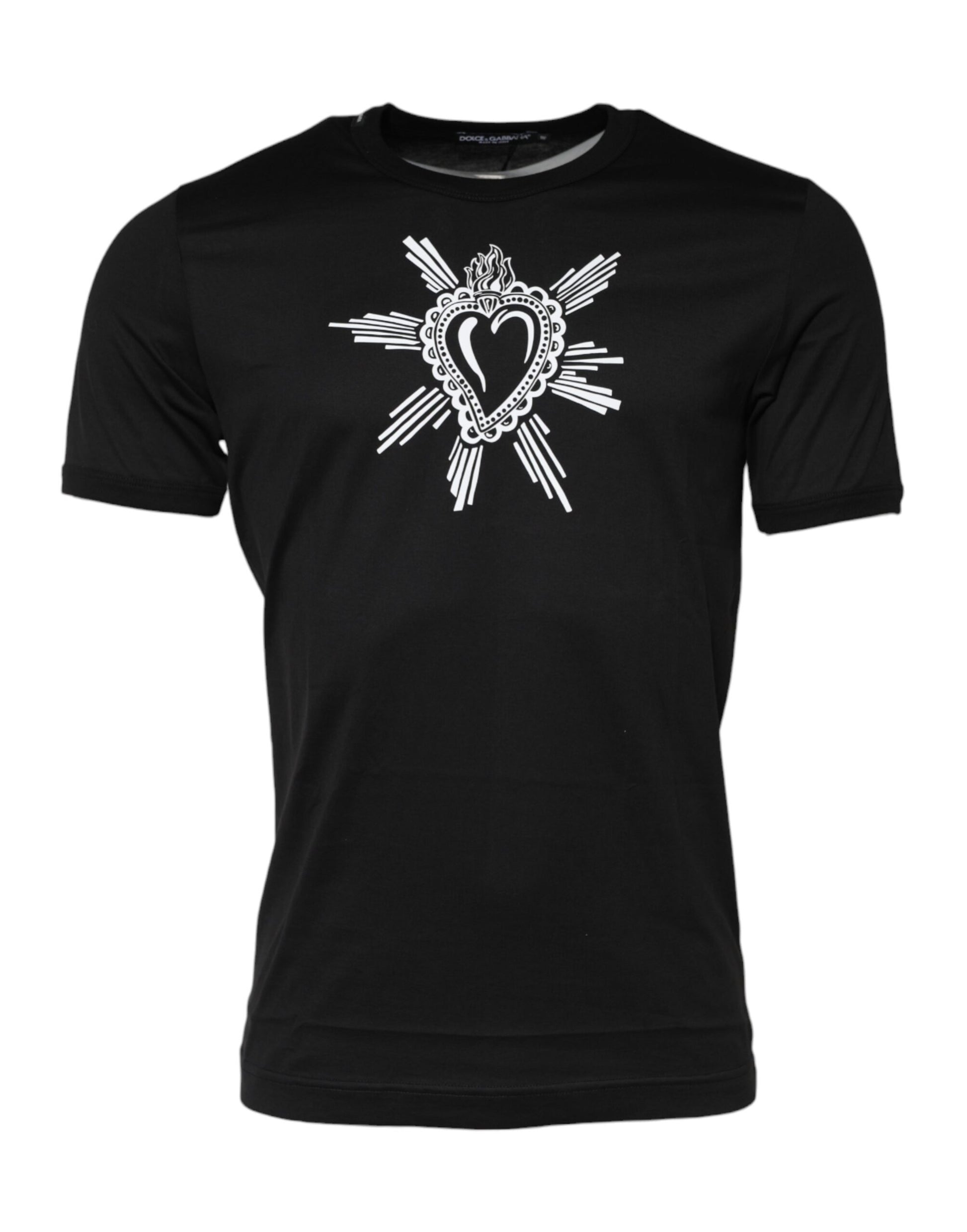 Dolce & Gabbana Black Sacred Heart Cotton Crew Neck T-shirt
