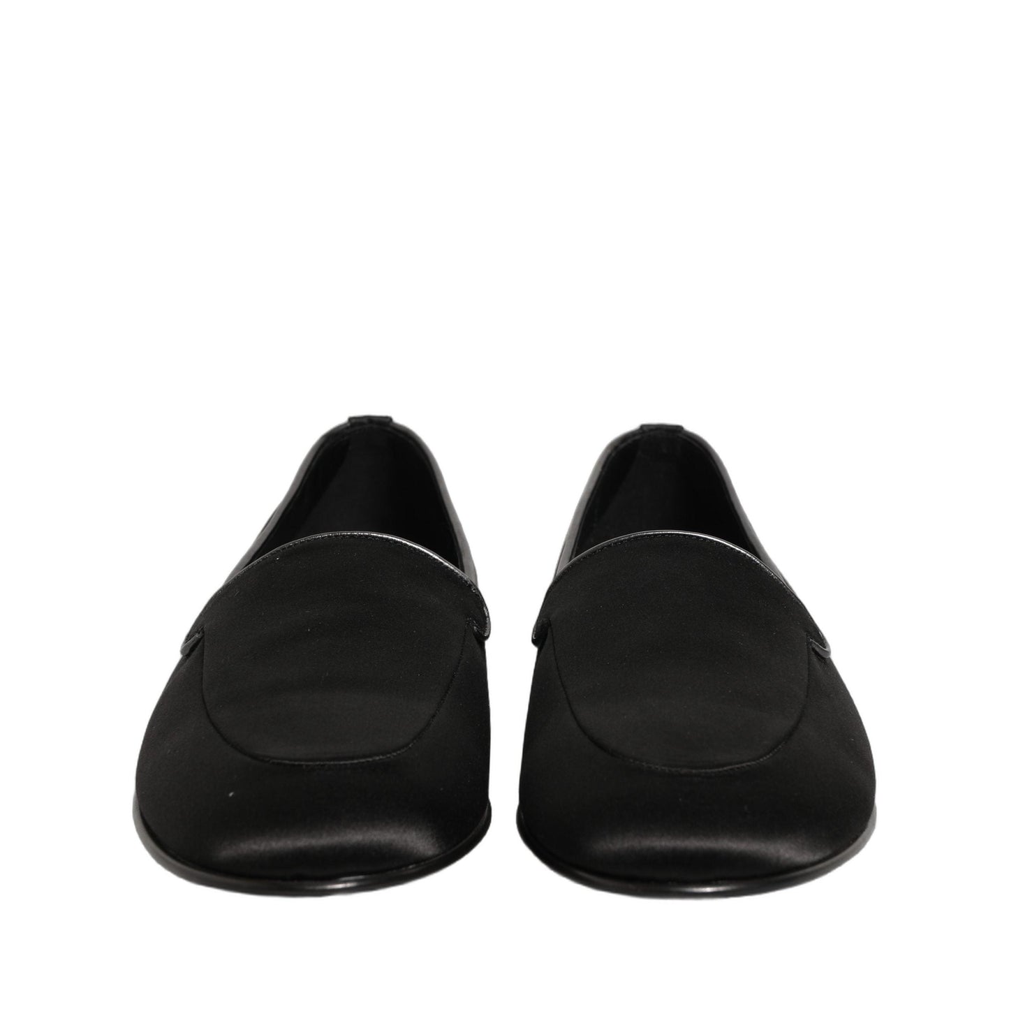 Dolce & Gabbana Black Satin Logo Slip On Flats Loafers Shoes