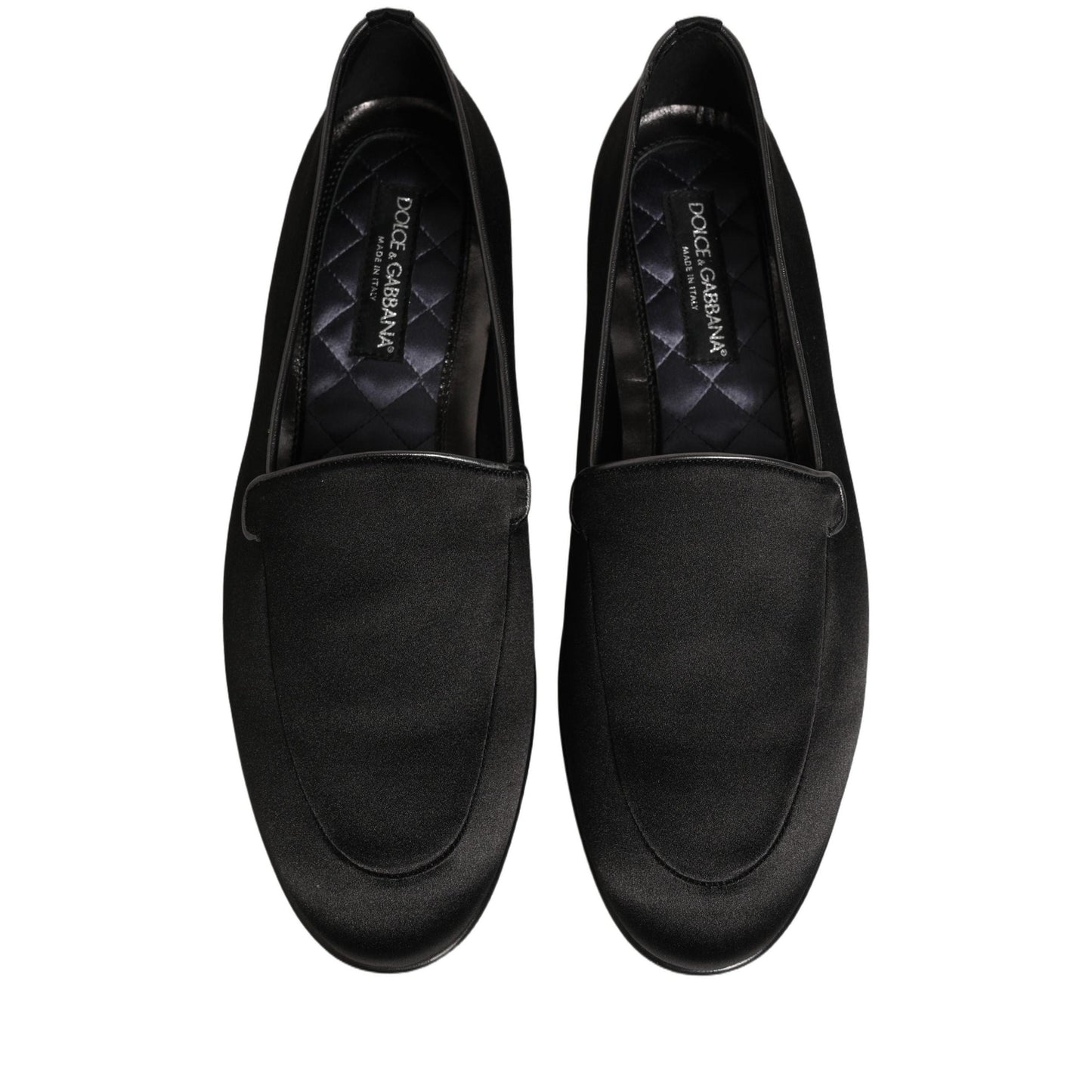 Dolce & Gabbana Black Satin Logo Slip On Flats Loafers Shoes