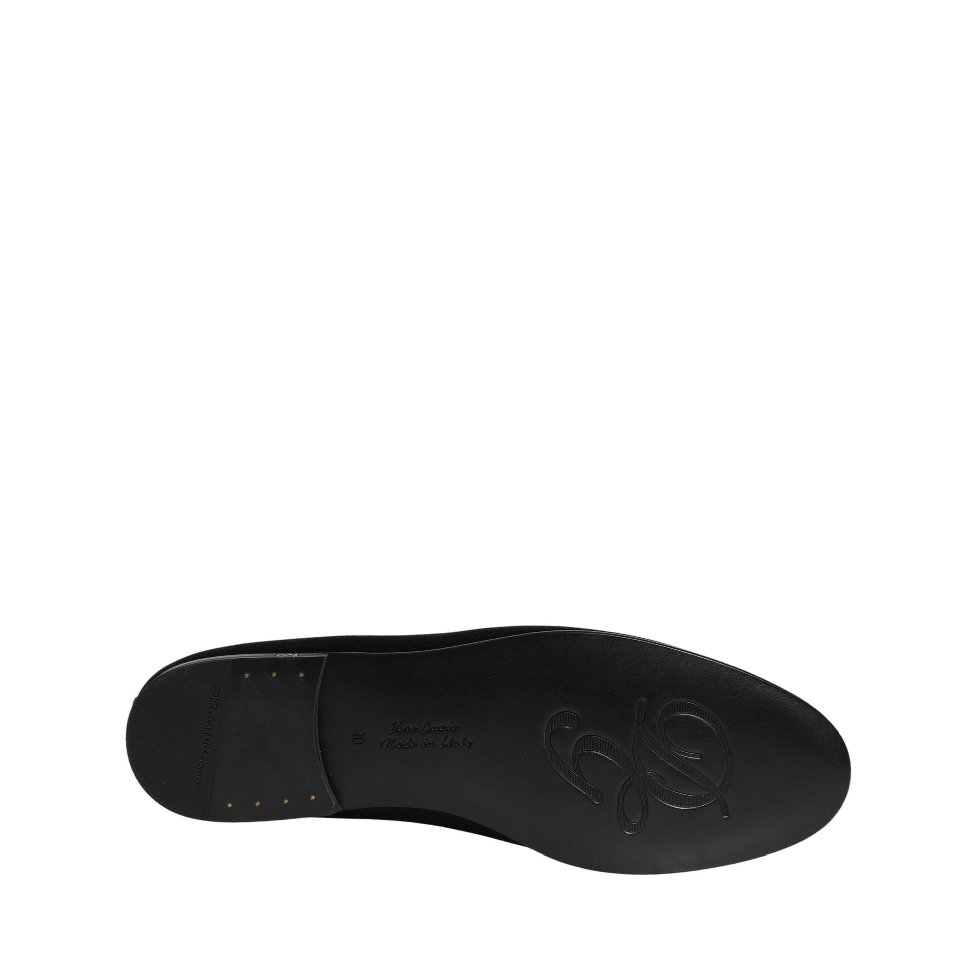 Dolce & Gabbana Black Satin Logo Slip On Flats Loafers Shoes