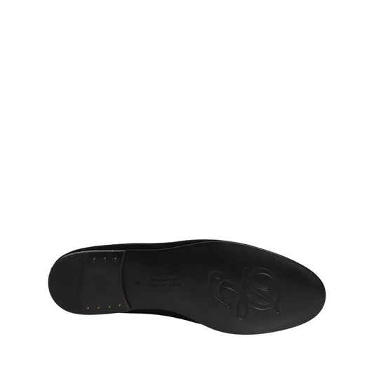 Dolce & Gabbana Black Satin Logo Slip On Flats Loafers Shoes