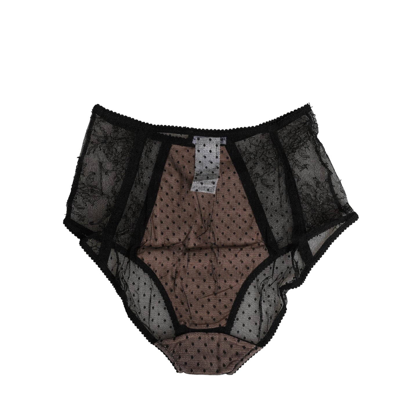 Dolce & Gabbana Black Sheer Polka Dot Lace High Waist Brief Underwear