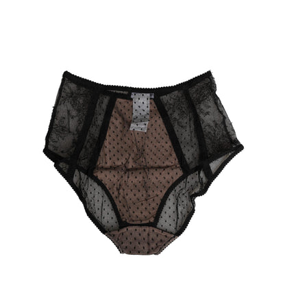 Dolce & Gabbana Black Sheer Polka Dot Lace High Waist Brief Underwear