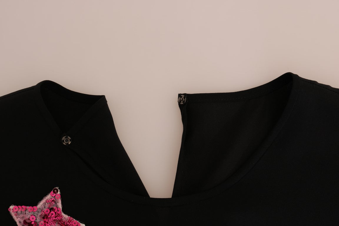 Dolce & Gabbana Black Silk Fairy Tale Top Crystal Blouse