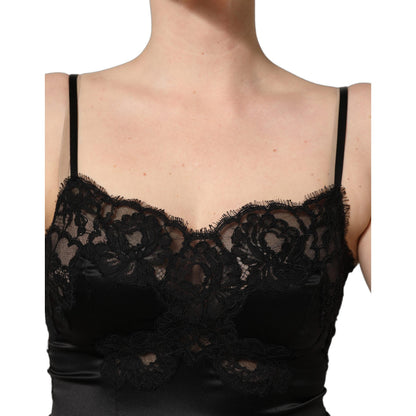 Dolce & Gabbana Black Silk Lace Lingerie Short Chemise Sleepwear