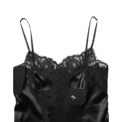 Dolce & Gabbana Black Silk Lace Lingerie Short Chemise Sleepwear