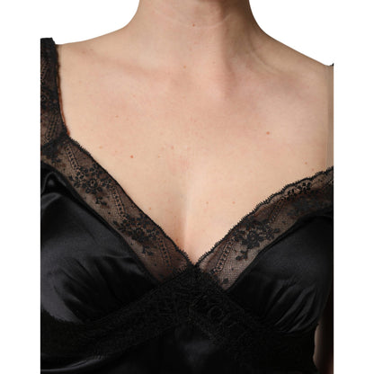 Dolce & Gabbana Black Silk Lace Trim Camisole V-neckline Tank Top