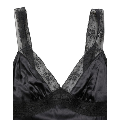 Dolce & Gabbana Black Silk Lace Trim Camisole V-neckline Tank Top