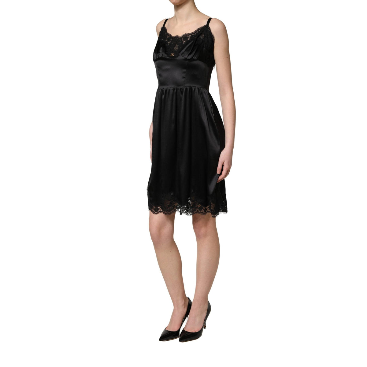 Dolce & Gabbana Black Silk Satin Lace Sleeveless Mini Dress