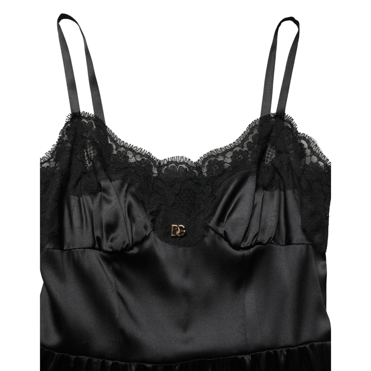 Dolce & Gabbana Black Silk Satin Lace Sleeveless Mini Dress