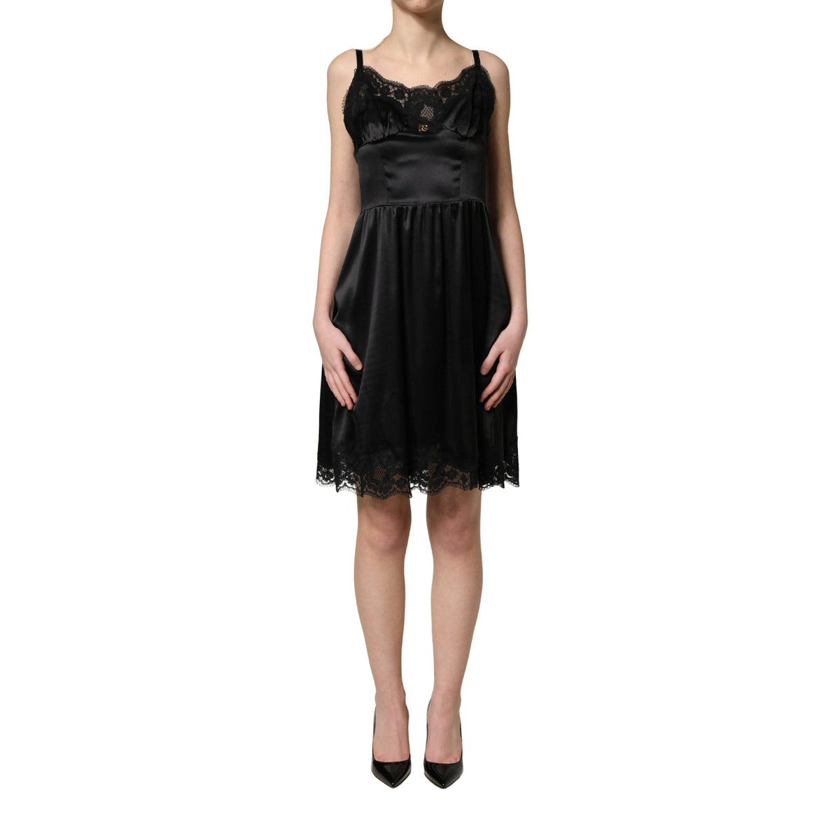 Dolce & Gabbana Black Silk Satin Lace Sleeveless Mini Dress