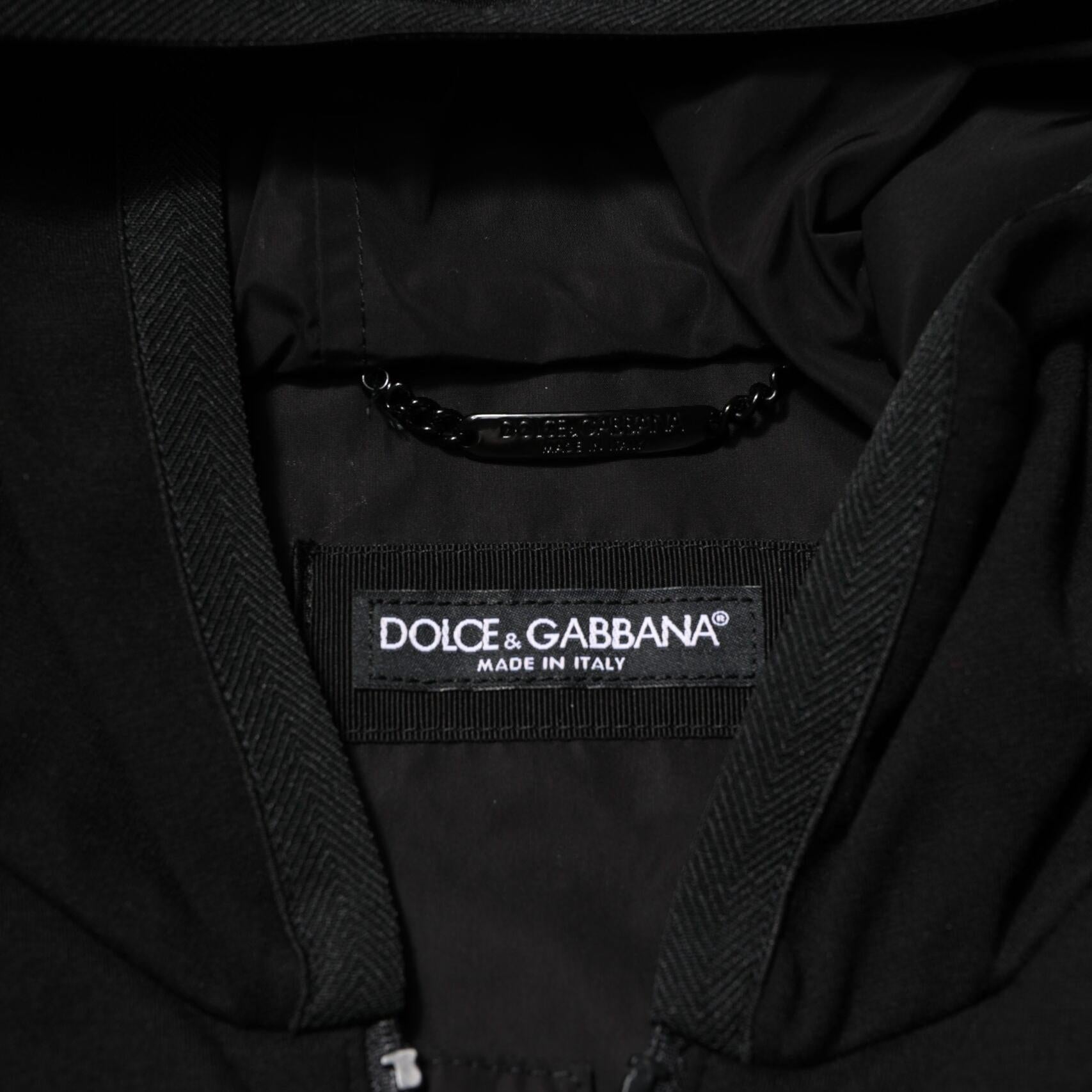 Dolce & Gabbana Black Sleeveless Hooded Logo Plaque Jacket