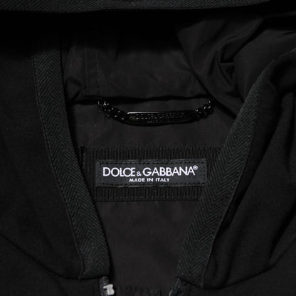 Dolce & Gabbana Black Sleeveless Hooded Logo Plaque Jacket