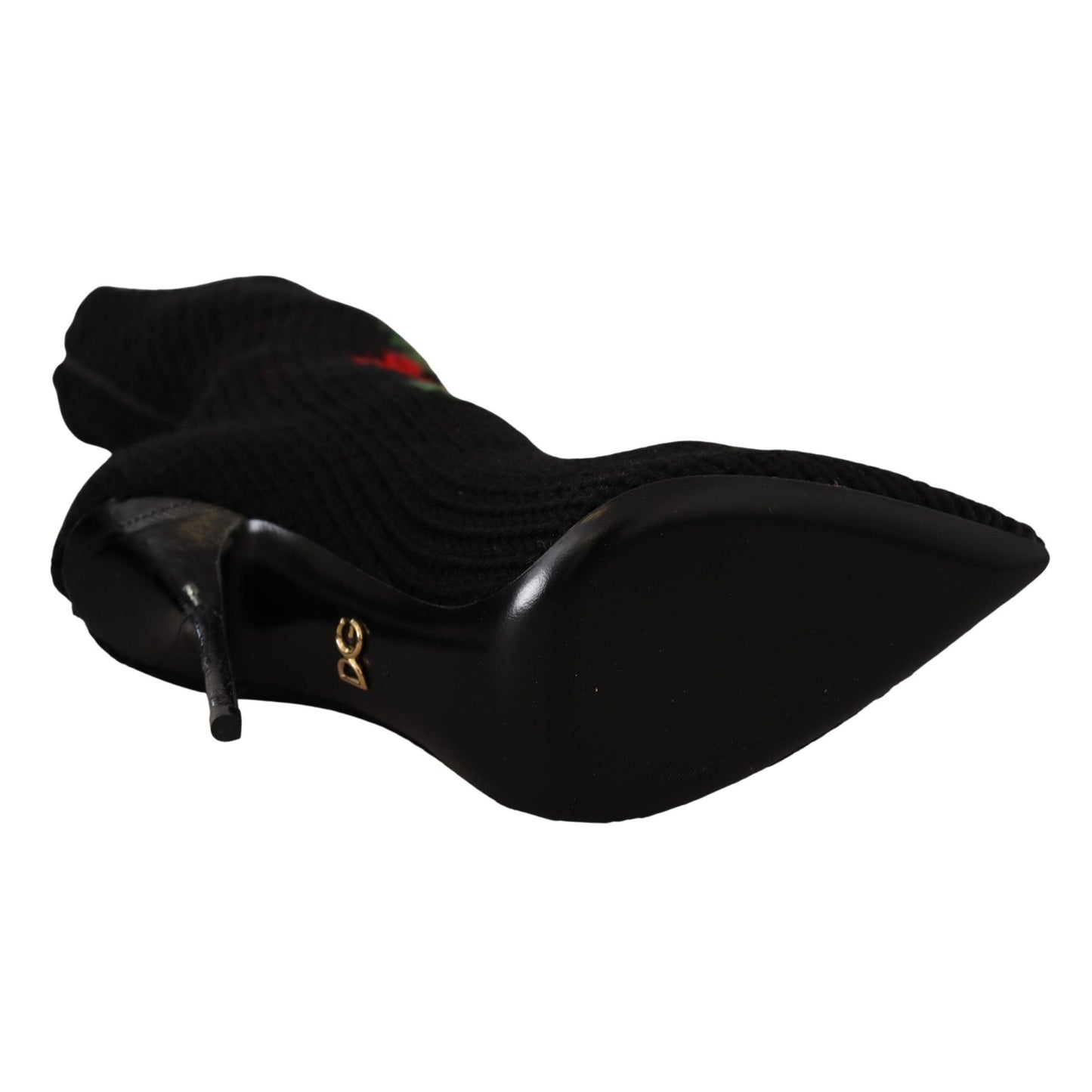 Dolce & Gabbana Black Stretch Socks Red Roses Booties Shoes