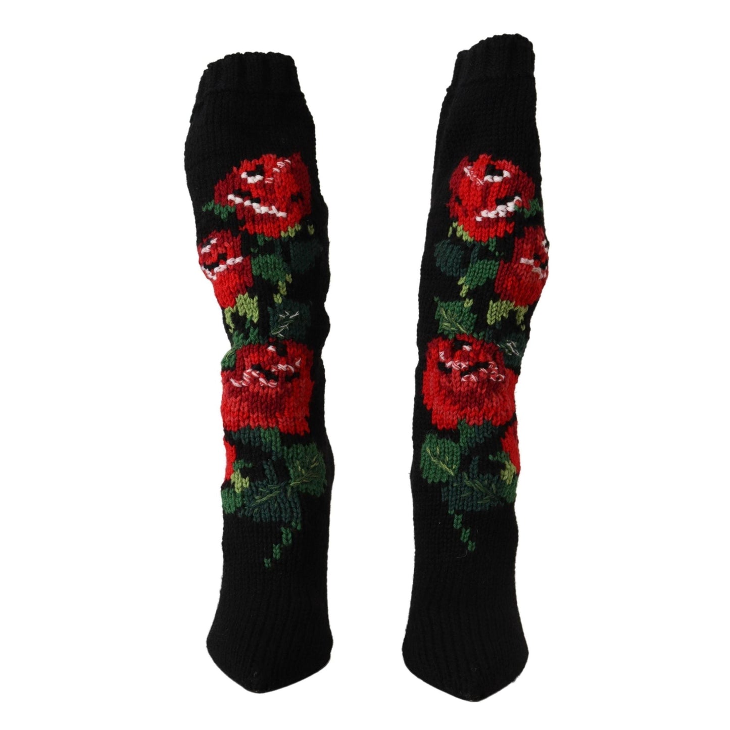 Dolce & Gabbana Black Stretch Socks Red Roses Booties Shoes