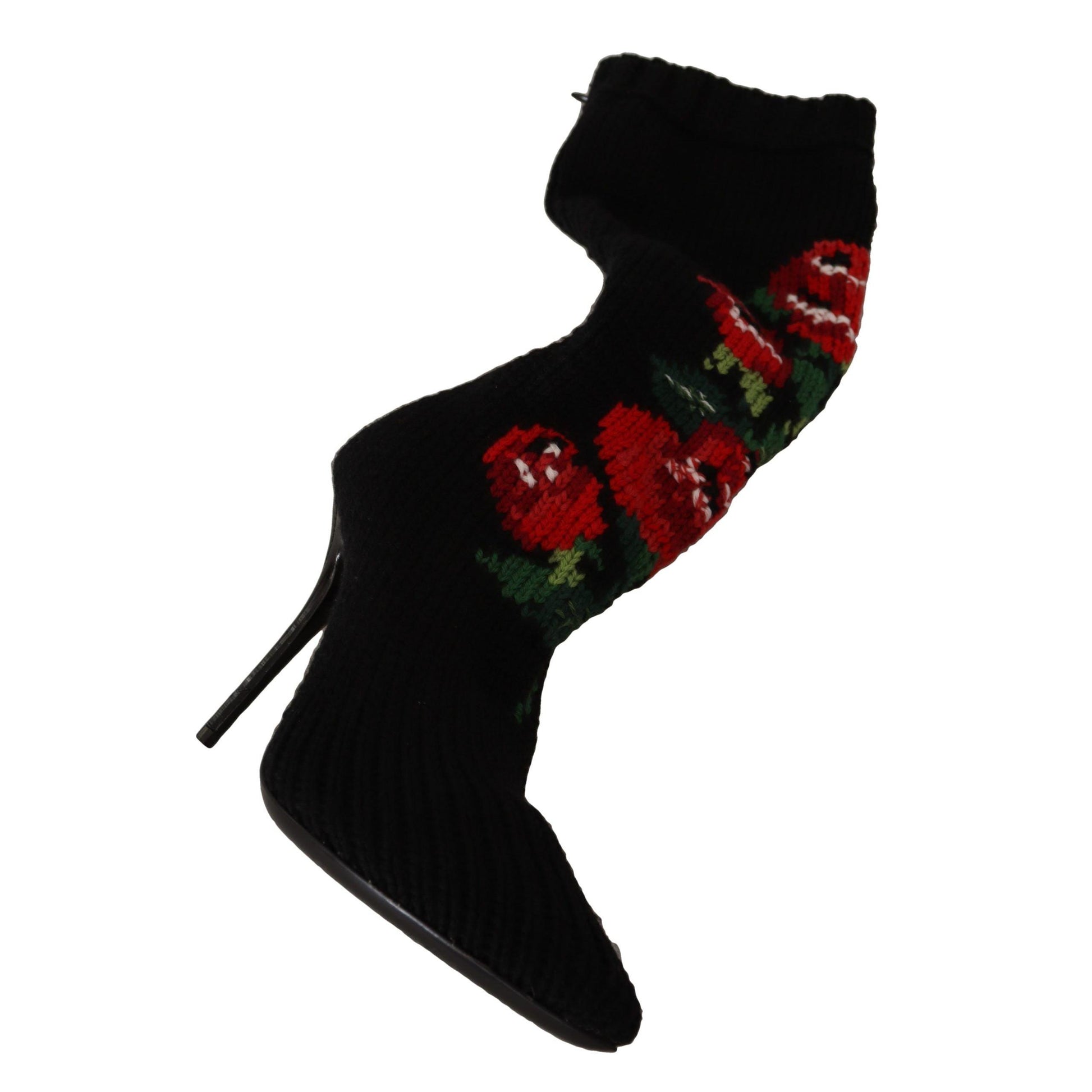 Dolce & Gabbana Black Stretch Socks Red Roses Booties Shoes