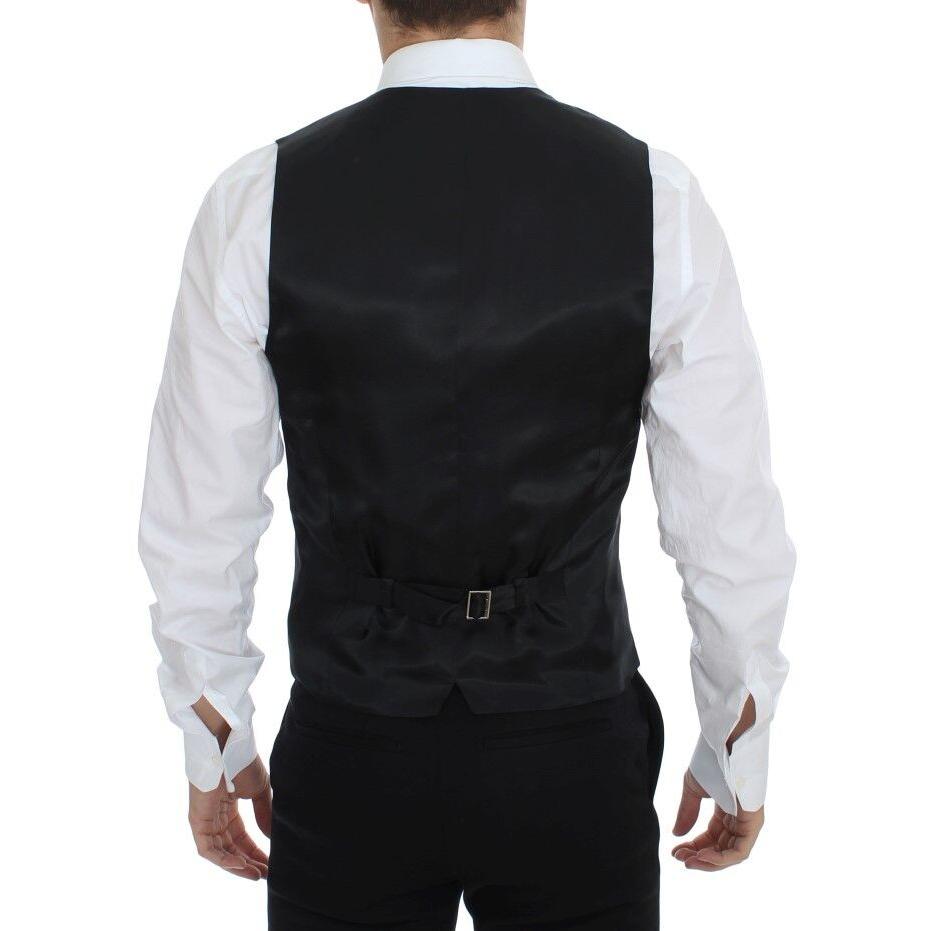 Dolce & Gabbana Black Striped Wool Silk Dress Vest Gilet