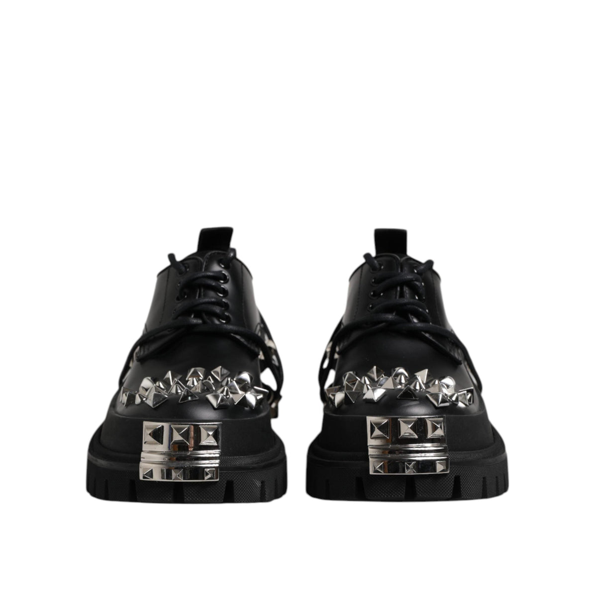 Dolce & Gabbana Black Studded Leather Hi-Trekking Derby Men Shoes