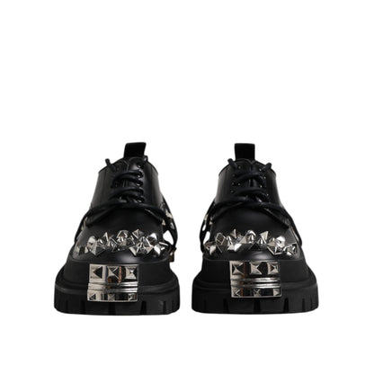 Dolce & Gabbana Black Studded Leather Hi-Trekking Derby Men Shoes