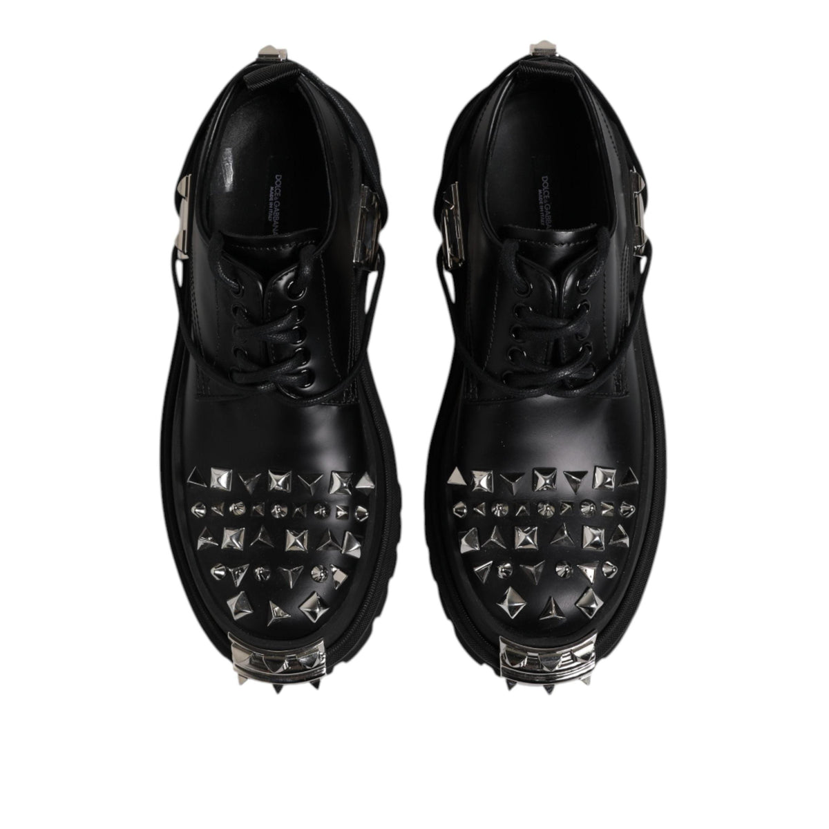 Dolce & Gabbana Black Studded Leather Hi-Trekking Derby Men Shoes