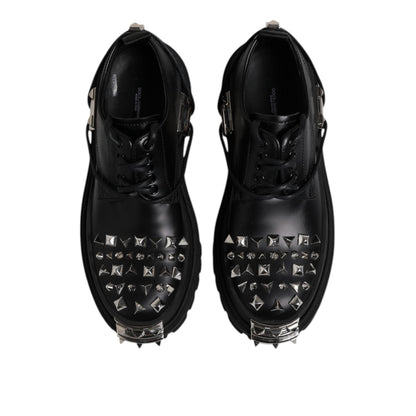 Dolce & Gabbana Black Studded Leather Hi-Trekking Derby Men Shoes