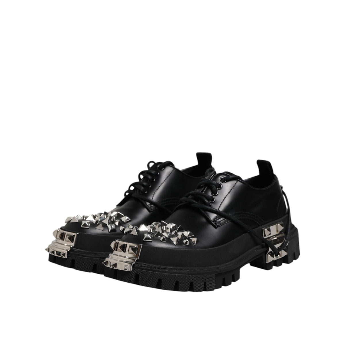 Dolce & Gabbana Black Studded Leather Hi-Trekking Derby Men Shoes