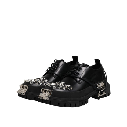 Dolce & Gabbana Black Studded Leather Hi-Trekking Derby Men Shoes