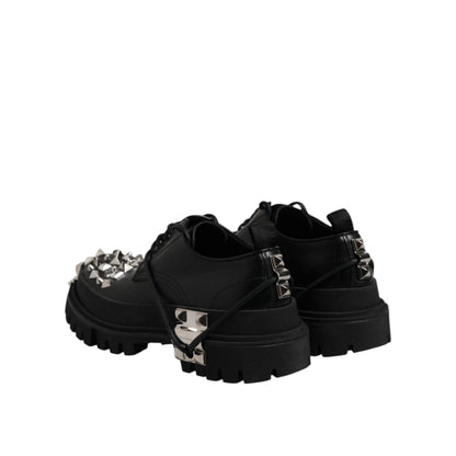 Dolce & Gabbana Black Studded Leather Hi-Trekking Derby Men Shoes